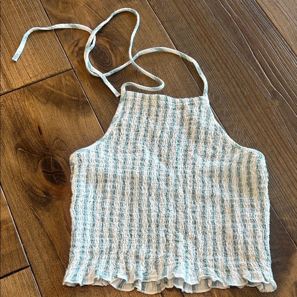 American Age White and Blue Textured Tank Top